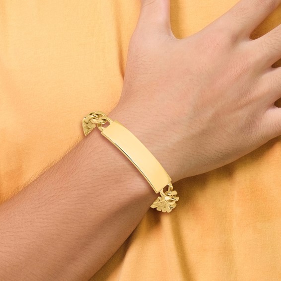 14k Polished Solid Chain/Solid Plate Figaro Link 47x12mm Plate 8 inch ID Bracelet