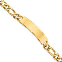 14K Yellow Gold Polished Solid Chain Solid Plate Figaro Link 47x 12mm Plate ID Bracelet, 8" view 1