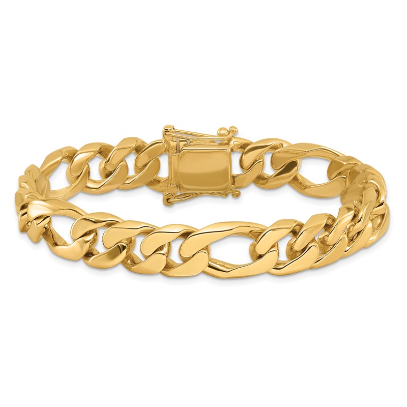 14K 9 inch 10mm Hand Polished Figaro Link with Box Catch Clasp Bracelet