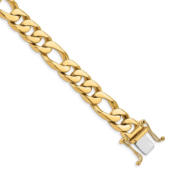 14K 10mm Hand Polished Figaro Link with Box Catch Clasp Chain (per inch)