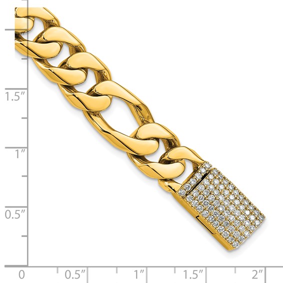 14k Hand-polished 10mm Figaro Link 1.8 carat Diamond Clasp 8 inch Bracelet