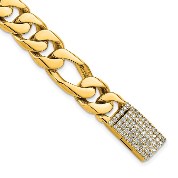 14k Hand-polished 10mm Figaro Link 1.8 carat Diamond Clasp 8 inch Bracelet