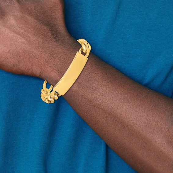 14k Hand-polished Solid Chain/Solid Plate Figaro Link 48x11mm Plate 8.5 inch ID Bracelet