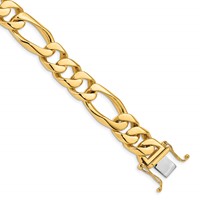14K 14mm Yellow Gold Hand Polished Figaro Link Bracelet with Box Catch, 8" view 1
