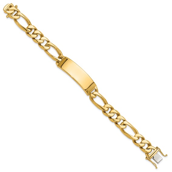 14k Hand-polished Solid Chain/Solid Plate Figaro Link 48x15mm Plate 8.5 inch ID Bracelet