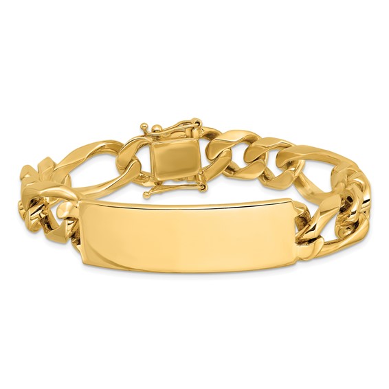 14k Hand-polished Solid Chain/Solid Plate Figaro Link 48x15mm Plate 8.5 inch ID Bracelet