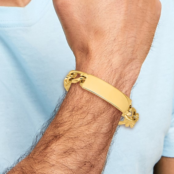 14k Hand-polished Solid Chain/Solid Plate Figaro Link 48x15mm Plate 8.5 inch ID Bracelet