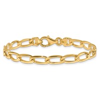 14K 5.9mm Yellow Gold Hand Polished Fancy Open Link Bracelet with Fancy Lobster Clasp, 7" view 3