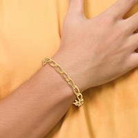 14K 5.9mm Yellow Gold Hand Polished Fancy Open Link Bracelet with Fancy Lobster Clasp, 7" view 5