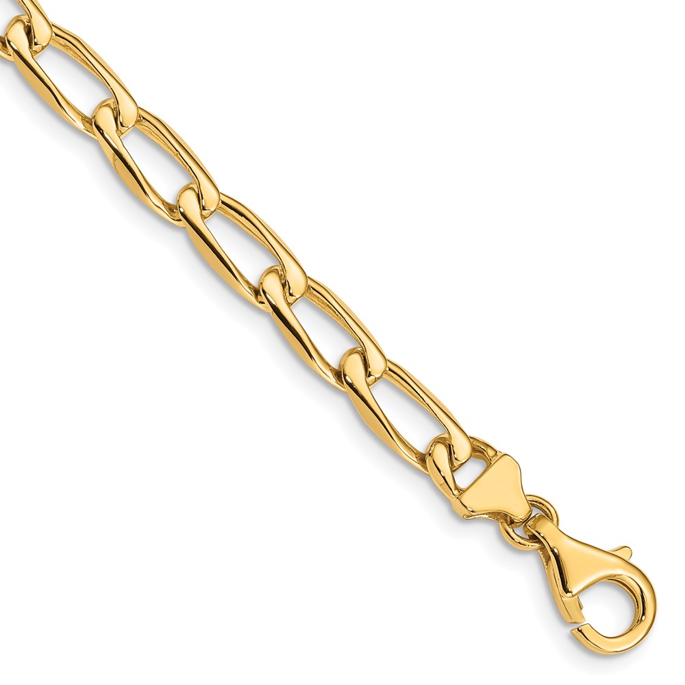14K 5.9mm Yellow Gold Hand Polished Fancy Open Link Bracelet with Fancy Lobster Clasp, 7"