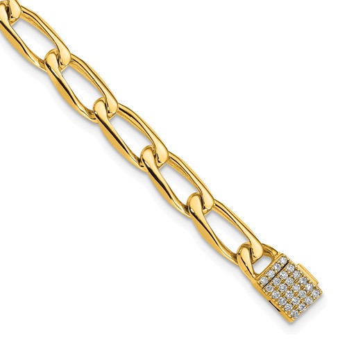 14K Yellow Gold 0.33 Carat Lab Grown Diamond VS+ F+ Complete 5.9mm Hand-Polished Fashion Open Link Bracelet, 7"