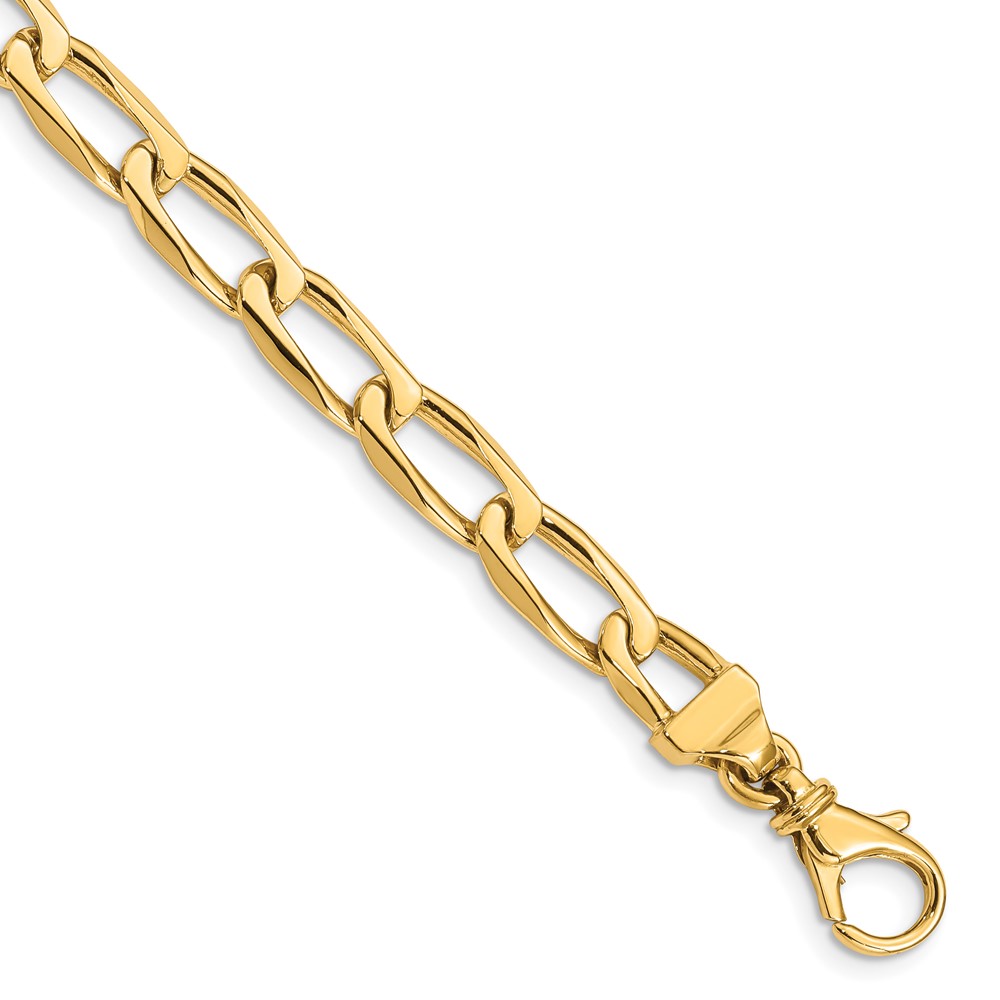 14K 6.5mm Yellow Gold Hand Polished Fancy Open Link Bracelet with Fancy Lobster Clasp, 7"