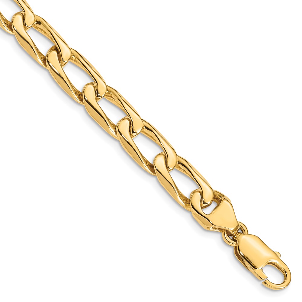 14K 8.5mm Yellow Gold Hand Polished Fancy Open Link Bracelet with Lobster Clasp, 8"