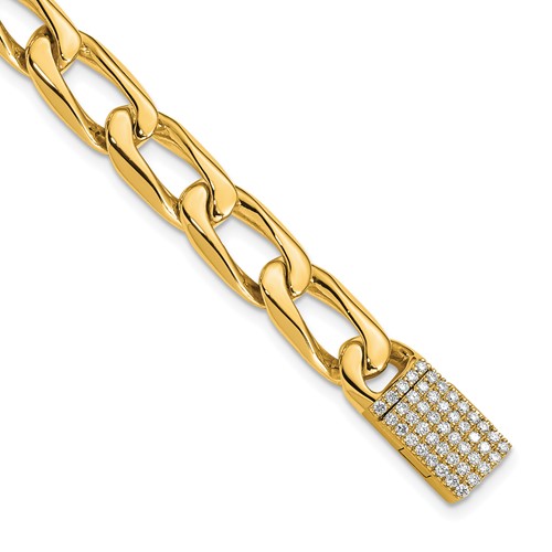 14K Yellow Gold 0.88 Carat Lab Grown Diamond VS+ F+ Complete 8.5mm Hand-Polished Fashion Open Link Bracelet, 8"