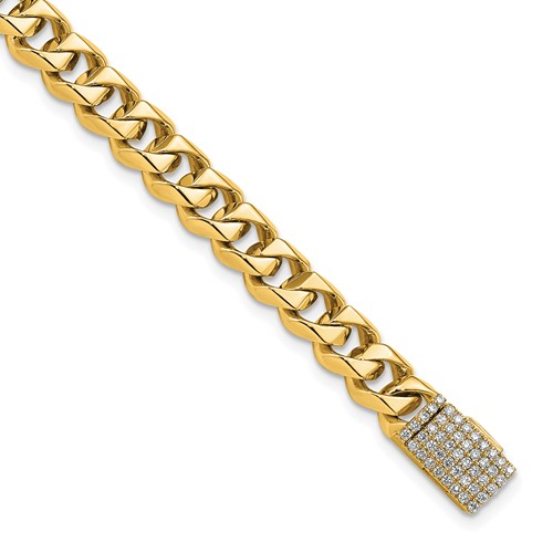 14K Yellow Gold 0.50 Carat Lab Grown Diamond VS+ F+ Complete 7mm Hand-Polished Fashion Link Bracelet, 8"
