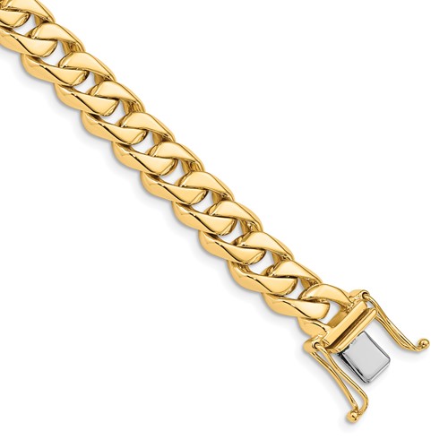 14K 8.5mm Yellow Gold Hand Polished Fancy Traditional Link Bracelet with Box Catch Clasp, 8.5"