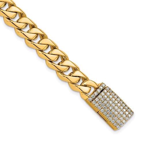 14K Yellow Gold 1.25 Carat Lab Grown Diamond VS+ F+ Complete 8.5mm Hand-Polished Fashion Link Bracelet, 8"