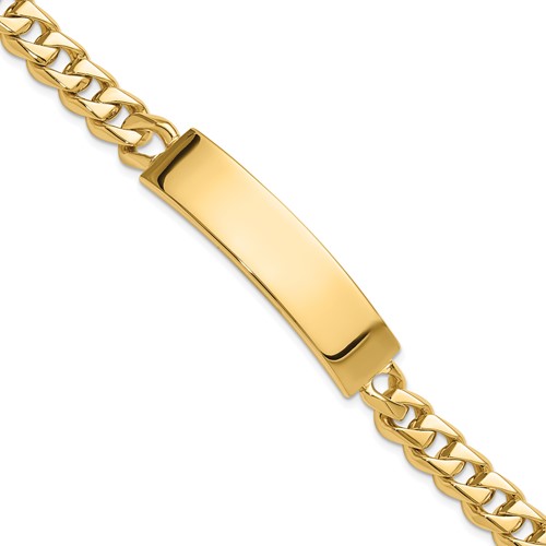 14K Yellow Gold Hand-polished Solid Chain Solid Plate Curb Link 44x 12mm Plate ID Bracelet, 8"