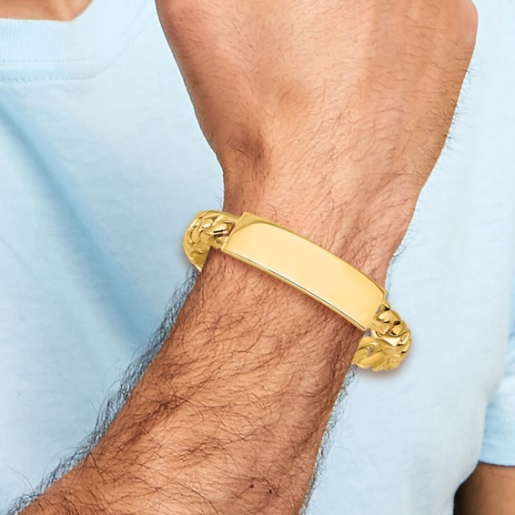 14k Hand-polished Solid Chain/Solid Plate Curb Link 48x14mm Plate 8 inch ID Bracelet