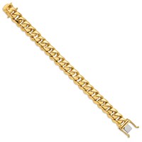 14K 14mm Yellow Gold Hand Polished Fancy Traditional Link Bracelet with Box Catch Clasp, 8" view 2