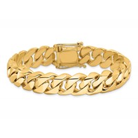 14K 14mm Yellow Gold Hand Polished Fancy Traditional Link Bracelet with Box Catch Clasp, 8" view 3