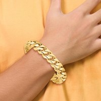 14K 14mm Yellow Gold Hand Polished Fancy Traditional Link Bracelet with Box Catch Clasp, 8" view 4