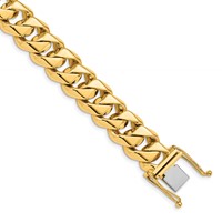 14K 14mm Yellow Gold Hand Polished Fancy Traditional Link Bracelet with Box Catch Clasp, 8" view 1