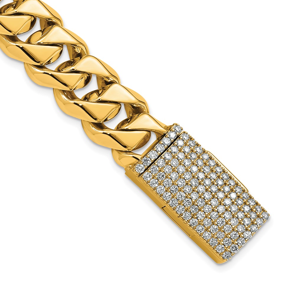 14K Yellow Gold 2 Carat Lab Grown Diamond VS+ F+ Complete 14mm Hand-Polished Fashion Link Bracelet, 8"