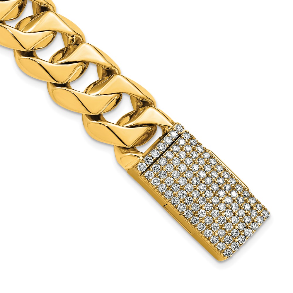 14K Yellow Gold 2 Carat Lab Grown Diamond VS+ F+ Complete 15mm Hand-Polished Fashion Link Bracelet, 8"