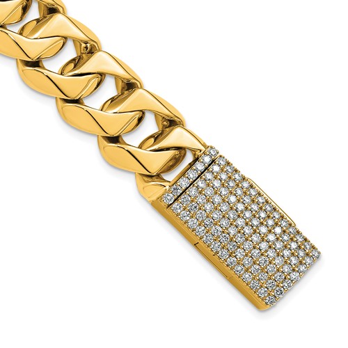 14K Yellow Gold 2 Carat Lab Grown Diamond VS+ F+ Complete 15mm Hand-Polished Fashion Link Bracelet, 8"