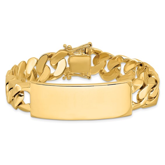 14k Hand-polished Solid Chain/Solid Plate Heavy Curb Link 48x18mm Plate 8.5 inch ID Bracelet