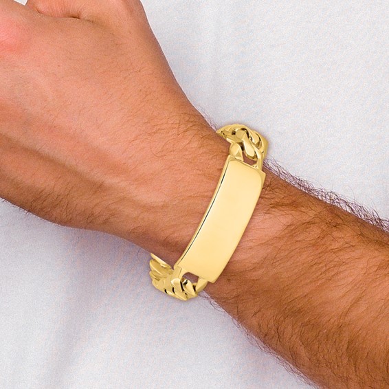 14k Hand-polished Solid Chain/Solid Plate Heavy Curb Link 48x18mm Plate 8.5 inch ID Bracelet