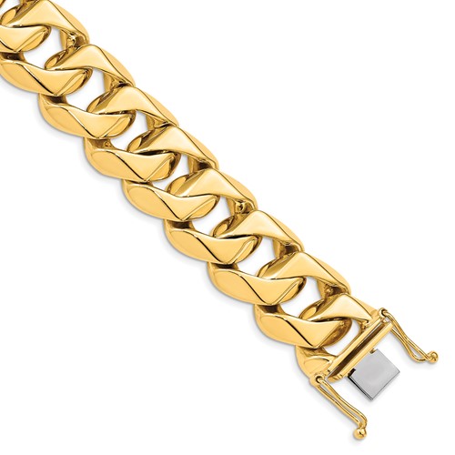 14K 19mm Yellow Gold Hand Polished Fancy Traditional Link Bracelet with Box Catch Clasp, 8"
