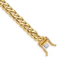 14K 7.25mm Yellow Gold Hand Polished Rounded Curb Link Bracelet with Box Catch Clasp, 8" view 1