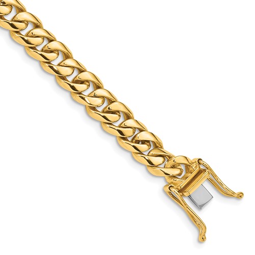 14K 7.25mm Yellow Gold Hand Polished Rounded Curb Link Bracelet with Box Catch Clasp, 8"