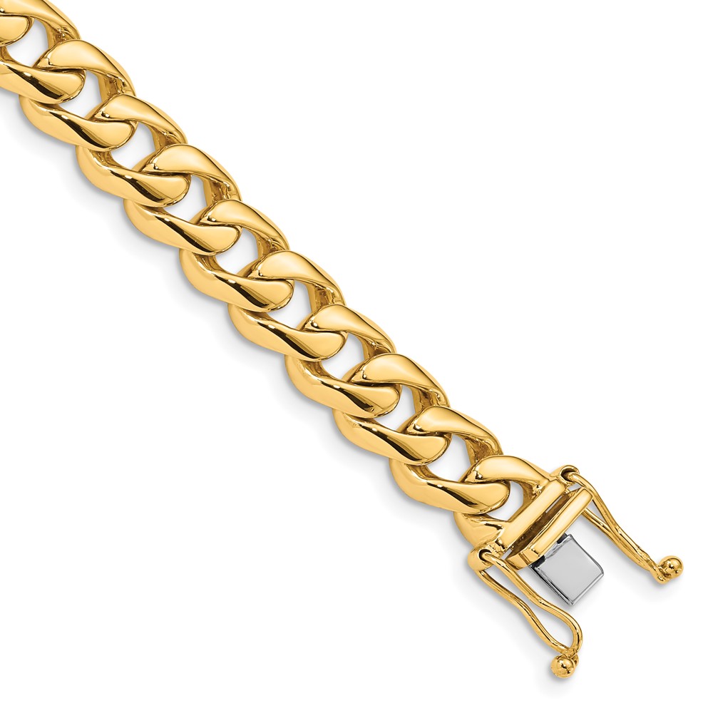 14K 8.4mm Yellow Gold Hand Polished Rounded Curb Link Bracelet with Box Catch Clasp, 8"