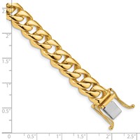 14K 9.6mm Yellow Gold Hand Polished Rounded Curb Link Bracelet with Box Catch Clasp, 8" view 3
