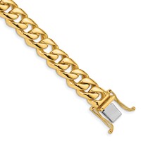 14K 9.6mm Yellow Gold Hand Polished Rounded Curb Link Bracelet with Box Catch Clasp, 8" view 1