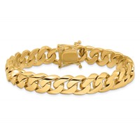 14K 10.8mm Yellow Gold Hand Polished Rounded Curb Link Bracelet with Box Catch Clasp, 8" view 3