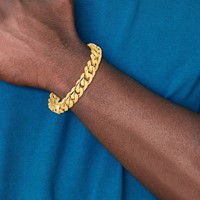 14K 10.8mm Yellow Gold Hand Polished Rounded Curb Link Bracelet with Box Catch Clasp, 8" view 5