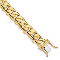 14K 10.8mm Yellow Gold Hand Polished Rounded Curb Link Bracelet with Box Catch Clasp, 8" view 1