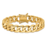 14K 13.4mm Yellow Gold Hand Polished Rounded Curb Link Bracelet with Box Catch Clasp, 8" view 3