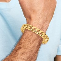 14K 13.4mm Yellow Gold Hand Polished Rounded Curb Link Bracelet with Box Catch Clasp, 8" view 4