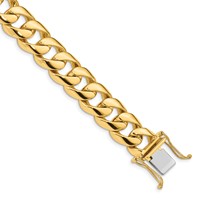 14K 13.4mm Yellow Gold Hand Polished Rounded Curb Link Bracelet with Box Catch Clasp, 8" view 1