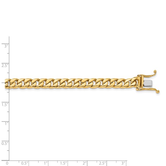 14K 6.8mm Hand Polished Flat Beveled Curb Link with Box Catch Clasp Chain (per inch)