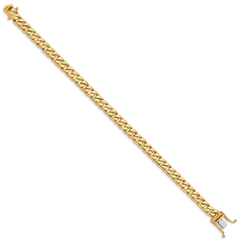 14K 8 inch 6.8mm Hand Polished Flat Beveled Curb Link with Box Catch Clasp Bracelet