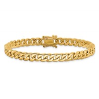 14K 6.8mm Yellow Gold Hand Polished Flat Beveled Curb Link Bracelet with Box Catch Clasp, 8" view 3