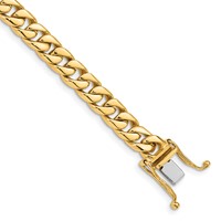 14K 6.8mm Yellow Gold Hand Polished Flat Beveled Curb Link Bracelet with Box Catch Clasp, 8" view 1