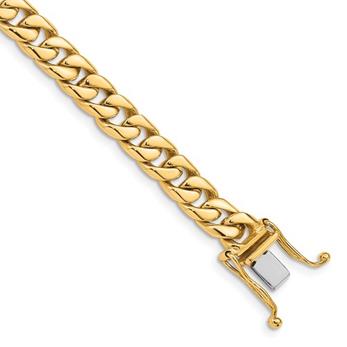 14K 6.8mm Yellow Gold Hand Polished Flat Beveled Curb Link Bracelet with Box Catch Clasp, 8"