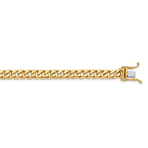 14K 6.8mm Hand Polished Flat Beveled Curb Link with Box Catch Clasp Chain (per inch)